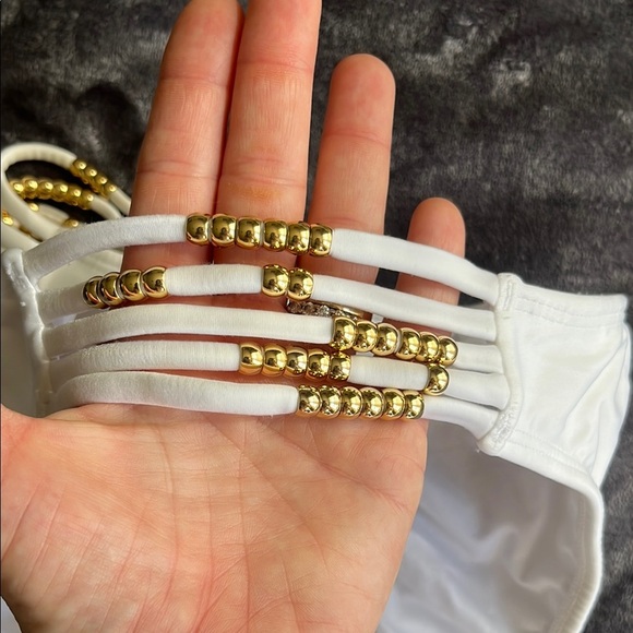 PILYQ White Strappy Bikini Bottom with Gold Bead Detail Glam Swimwear Y2K L - Picture 4 of 6